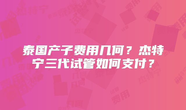 泰国产子费用几何?杰特宁三代试管如何支付?