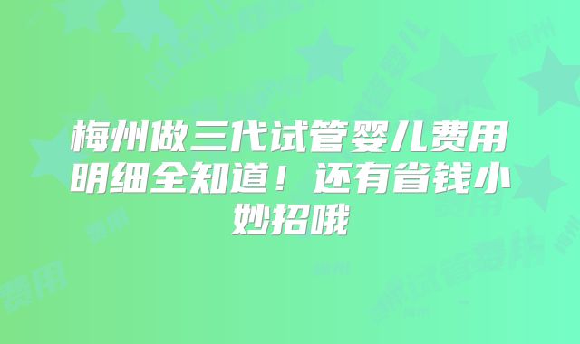 梅州做三代试管婴儿费用明细全知道!还有省钱小妙招哦