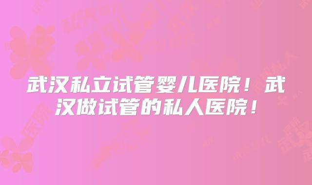 武汉私立试管婴儿医院!武汉做试管的私人医院!