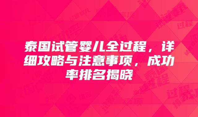 泰国试管婴儿全过程，详细攻略与注意事项，成功率排名揭晓
