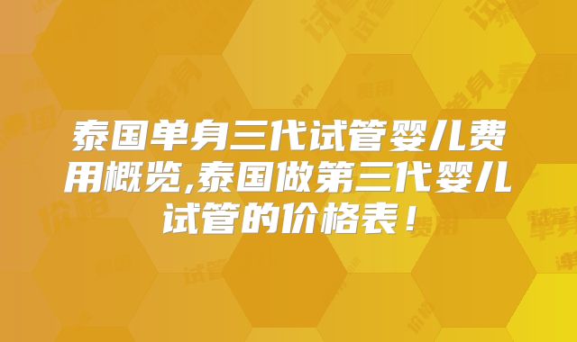 泰国单身三代试管婴儿费用概览,泰国做第三代婴儿试管的价格表！