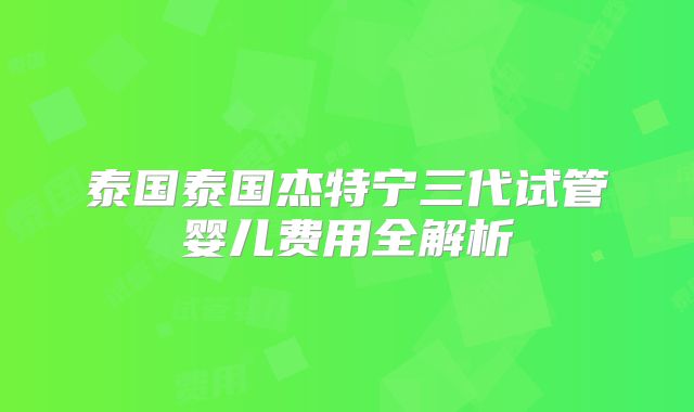 泰国泰国杰特宁三代试管婴儿费用全解析