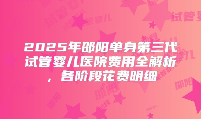 2025年邵阳单身第三代试管婴儿医院费用全解析，各阶段花费明细