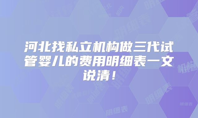 河北找私立机构做三代试管婴儿的费用明细表一文说清！