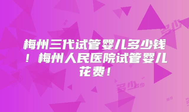 梅州三代试管婴儿多少钱!梅州人民医院试管婴儿花费!