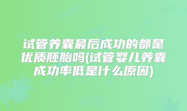 试管养囊最后成功的都是优质胚胎吗(试管婴儿养囊成功率低是什么原因)