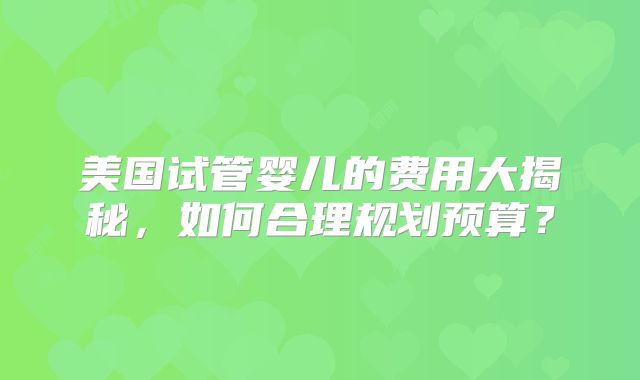 美国试管婴儿的费用大揭秘，如何合理规划预算？