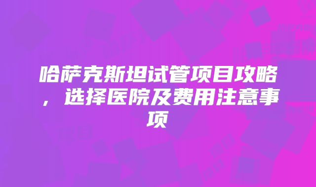 哈萨克斯坦试管项目攻略，选择医院及费用注意事项