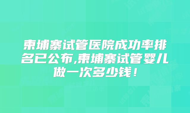 柬埔寨试管医院成功率排名已公布,柬埔寨试管婴儿做一次多少钱！
