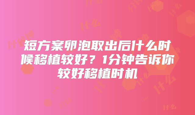 短方案卵泡取出后什么时候移植较好？1分钟告诉你较好移植时机