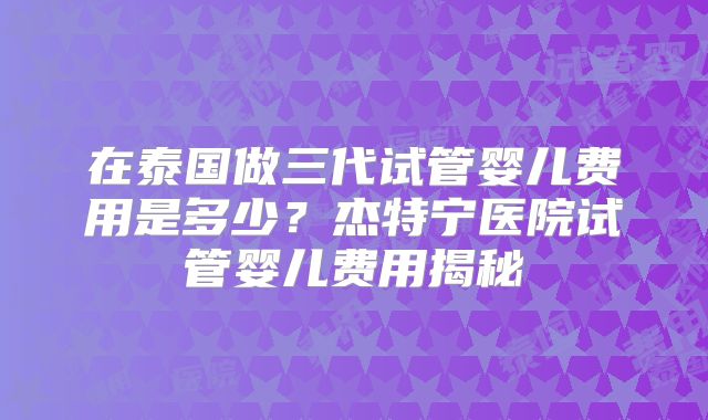 在泰国做三代试管婴儿费用是多少？杰特宁医院试管婴儿费用揭秘