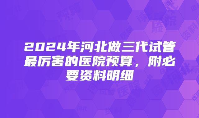 2024年河北做三代试管最厉害的医院预算，附必要资料明细
