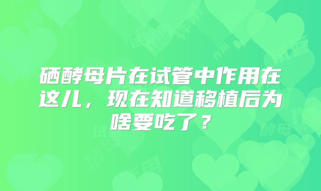 硒酵母片在试管中作用在这儿，现在知道移植后为啥要吃了？