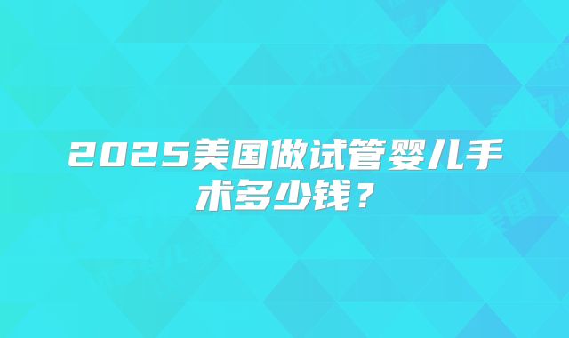 2025美国做试管婴儿手术多少钱？
