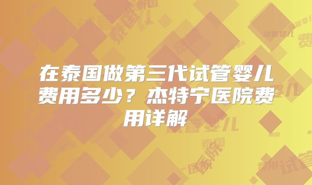 在泰国做第三代试管婴儿费用多少?杰特宁医院费用详解