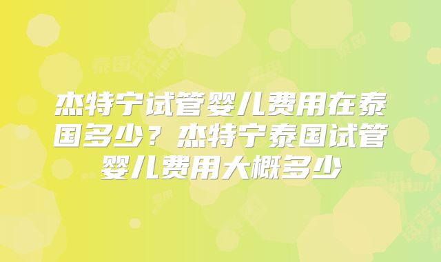 杰特宁试管婴儿费用在泰国多少？杰特宁泰国试管婴儿费用大概多少