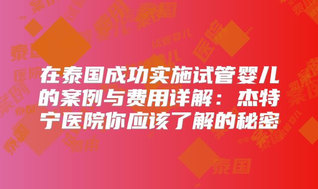 在泰国成功实施试管婴儿的案例与费用详解:杰特宁医院你应该了解的秘密