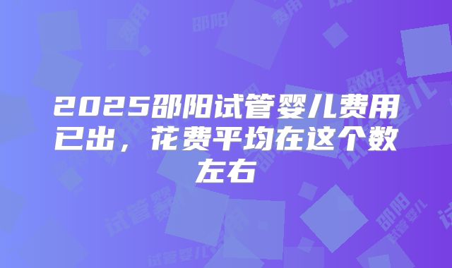 2025邵阳试管婴儿费用已出，花费平均在这个数左右