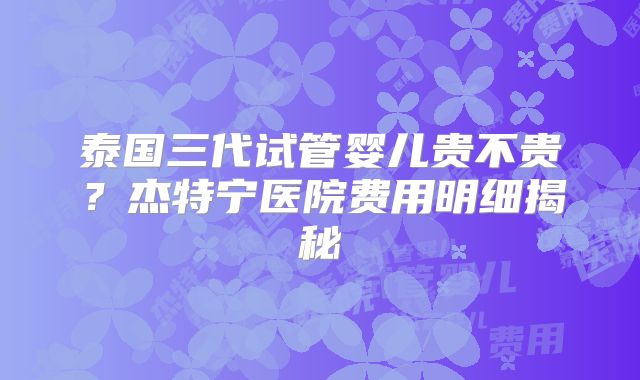 泰国三代试管婴儿贵不贵？杰特宁医院费用明细揭秘