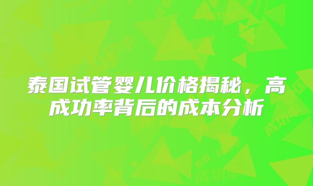 泰国试管婴儿价格揭秘，高成功率背后的成本分析