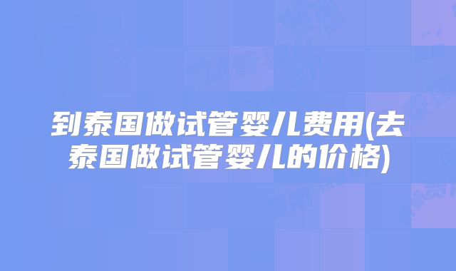 到泰国做试管婴儿费用(去泰国做试管婴儿的价格)
