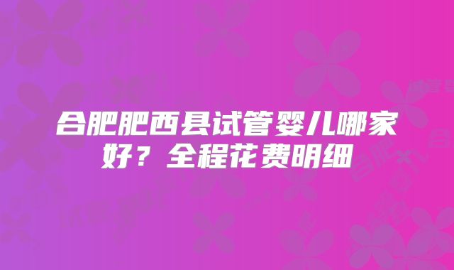 合肥肥西县试管婴儿哪家好？全程花费明细