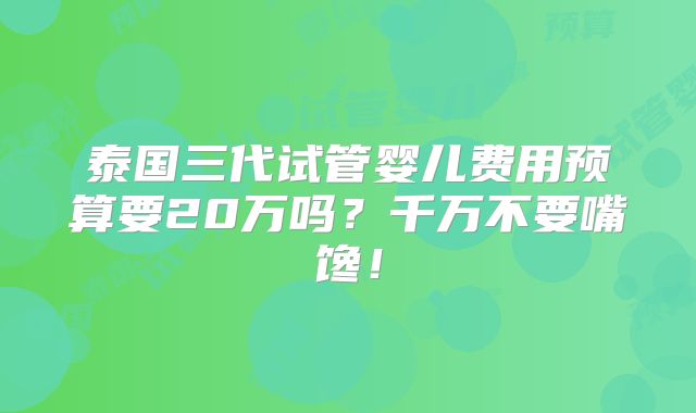泰国三代试管婴儿费用预算要20万吗？千万不要嘴馋！