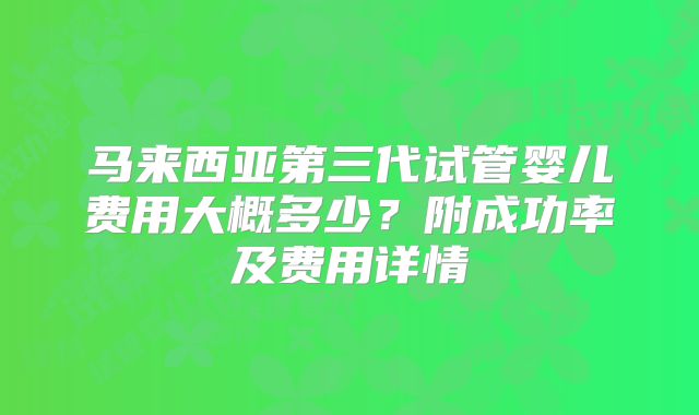 马来西亚第三代试管婴儿费用大概多少？附成功率及费用详情