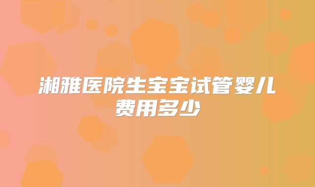 湘雅医院生宝宝试管婴儿费用多少