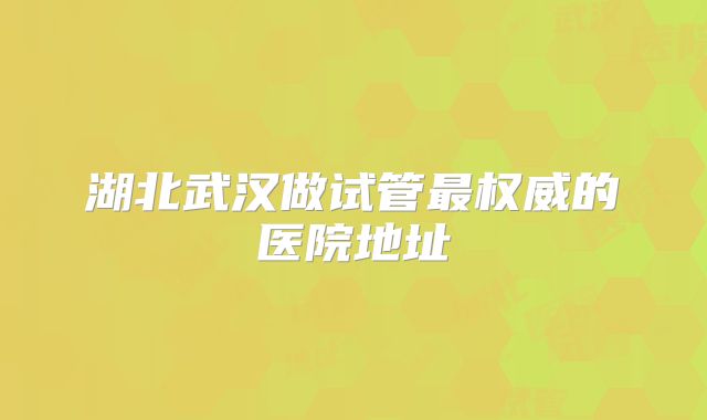 湖北武汉做试管最权威的医院地址