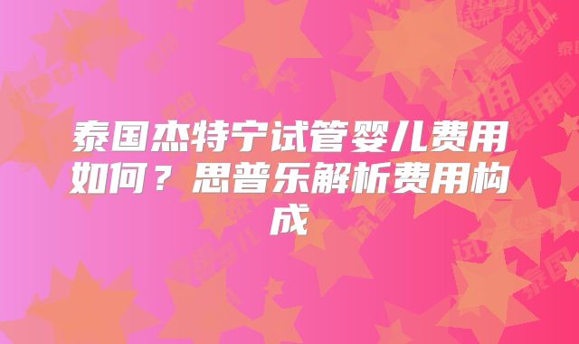泰国杰特宁试管婴儿费用如何？思普乐解析费用构成