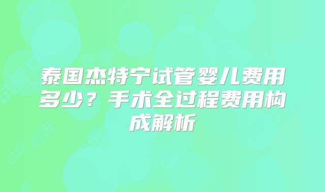 泰国杰特宁试管婴儿费用多少?手术全过程费用构成解析