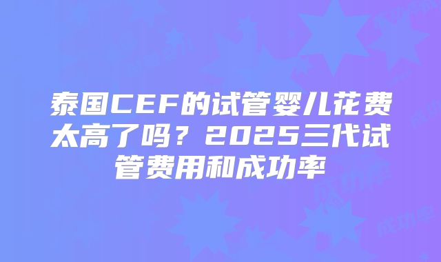 泰国CEF的试管婴儿花费太高了吗?2025三代试管费用和成功率