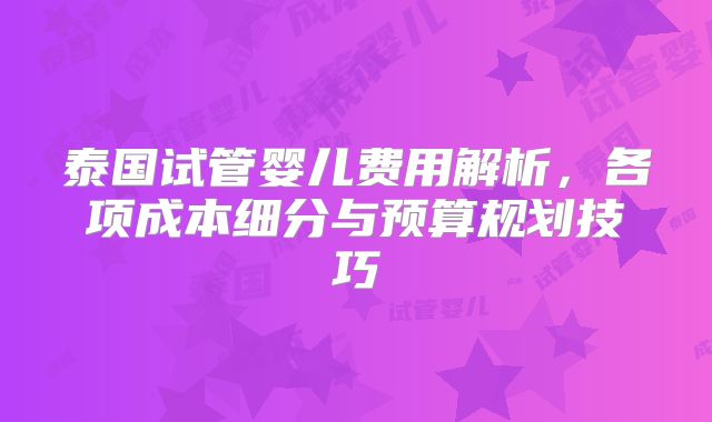 泰国试管婴儿费用解析，各项成本细分与预算规划技巧