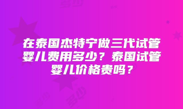 在泰国杰特宁做三代试管婴儿费用多少？泰国试管婴儿价格贵吗？