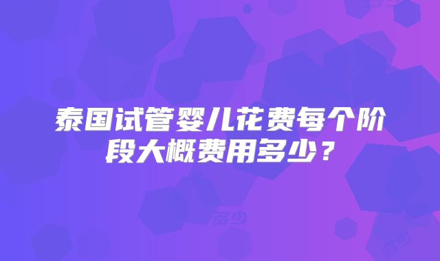 泰国试管婴儿花费每个阶段大概费用多少?