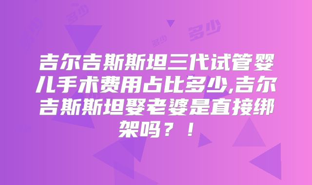 吉尔吉斯斯坦三代试管婴儿手术费用占比多少,吉尔吉斯斯坦娶老婆是直接绑架吗？！
