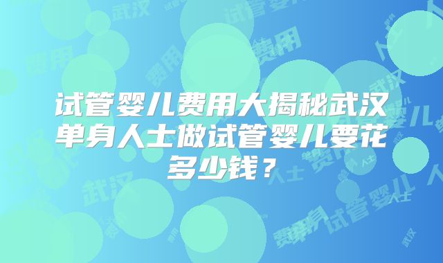 试管婴儿费用大揭秘武汉单身人士做试管婴儿要花多少钱？