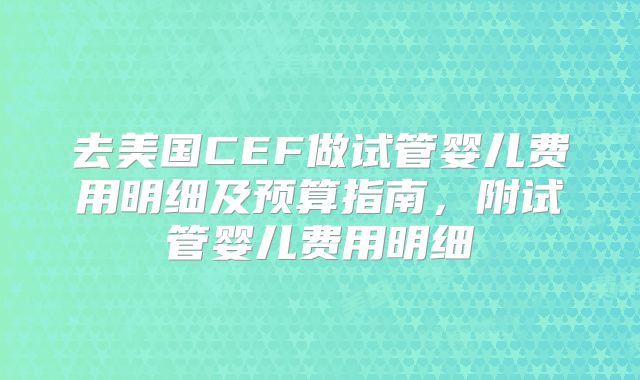 去美国CEF做试管婴儿费用明细及预算指南，附试管婴儿费用明细