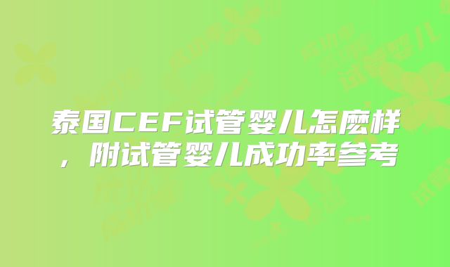 泰国CEF试管婴儿怎麽样，附试管婴儿成功率参考