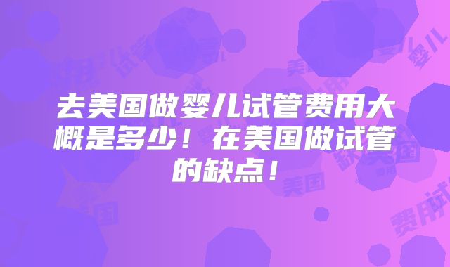 去美国做婴儿试管费用大概是多少！在美国做试管的缺点！