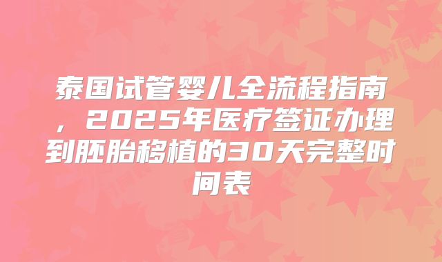 泰国试管婴儿全流程指南，2025年医疗签证办理到胚胎移植的30天完整时间表