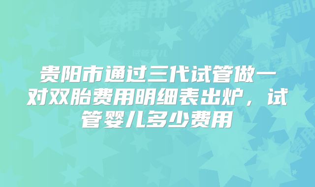 贵阳市通过三代试管做一对双胎费用明细表出炉，试管婴儿多少费用
