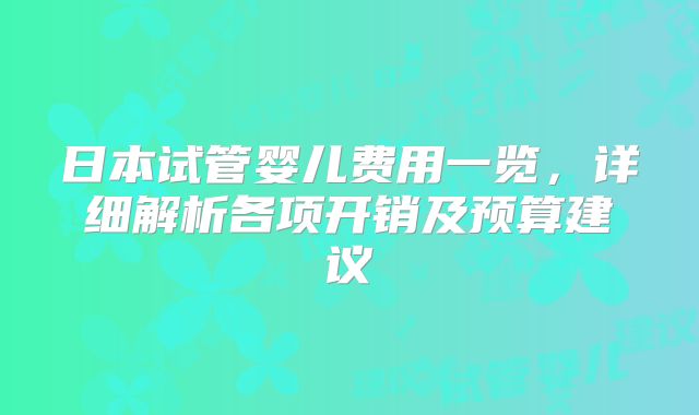 日本试管婴儿费用一览，详细解析各项开销及预算建议