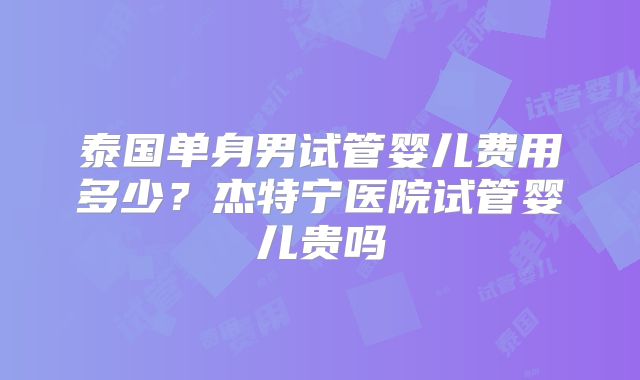 泰国单身男试管婴儿费用多少？杰特宁医院试管婴儿贵吗