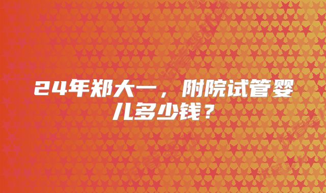 24年郑大一，附院试管婴儿多少钱？