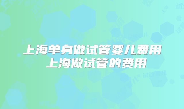 上海单身做试管婴儿费用 上海做试管的费用