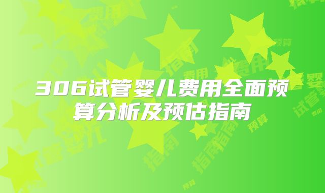 306试管婴儿费用全面预算分析及预估指南