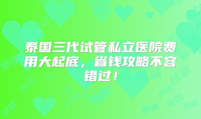 泰国三代试管私立医院费用大起底，省钱攻略不容错过！