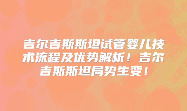 吉尔吉斯斯坦试管婴儿技术流程及优势解析！吉尔吉斯斯坦局势生变！